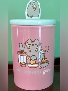 Pusheen Pink Ceramic Pet Treat Canister with Lid NEW